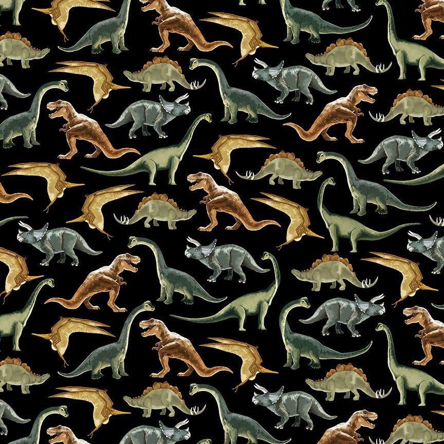Dinosaurs-Black_DINO-CD3943-BLACK_Cotton_Fabric