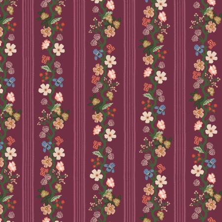 Gracie-Floral_Trellis_Stripe_Burgundy_RP1704-BU2_Cotton_Fabric