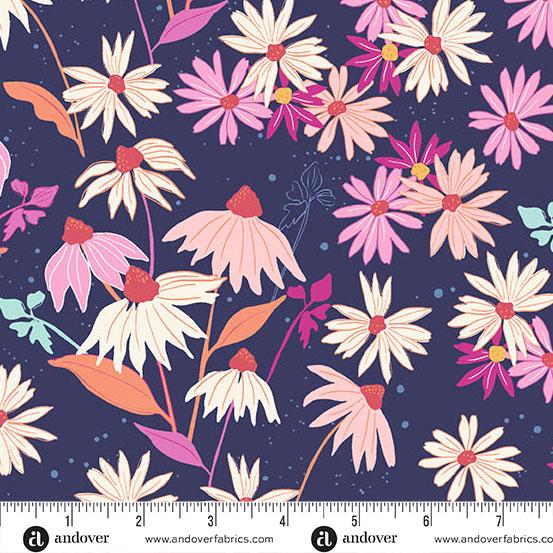 Petals_Stitches_-_Navy_Echinacea_A-1566-B_Cotton_Fabric