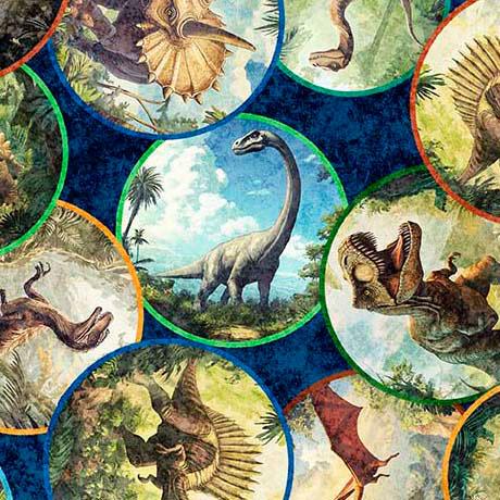 Savage_Kingdom-Dinosaur_Medallions_Navy_2600-31735-N_Cotton_Fabric
