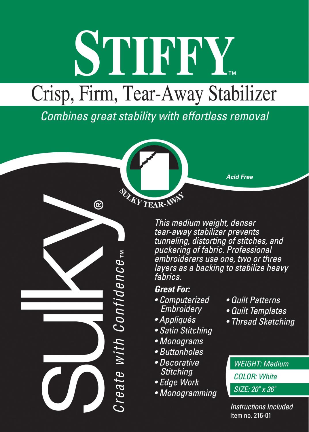 Sulky_Stiffy_Firm_Tear-Away_Stabilizer_White_20in_x_1yd_216-01_Embroidery_Stabilizer