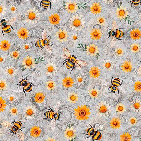 Sunflower_Serenade-Sunflowers_Bumblebees_Lt_Gray_2600-31805-K_Cotton_Fabric