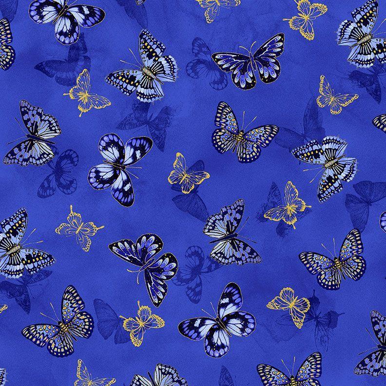 Tossed_Butterflies_Metallic-Royal_LOTUS-CM3990-ROYAL_Cotton_Fabric