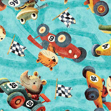 Turbo_Tykes-Animal_Race_Car_Toss_Turquoise_2600-31756-Q_Cotton_Fabric