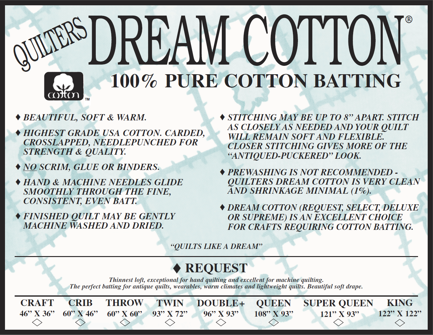 White_Request_Super_Queen_122X93_W3SQ_-_Quilters_Dream_Batting